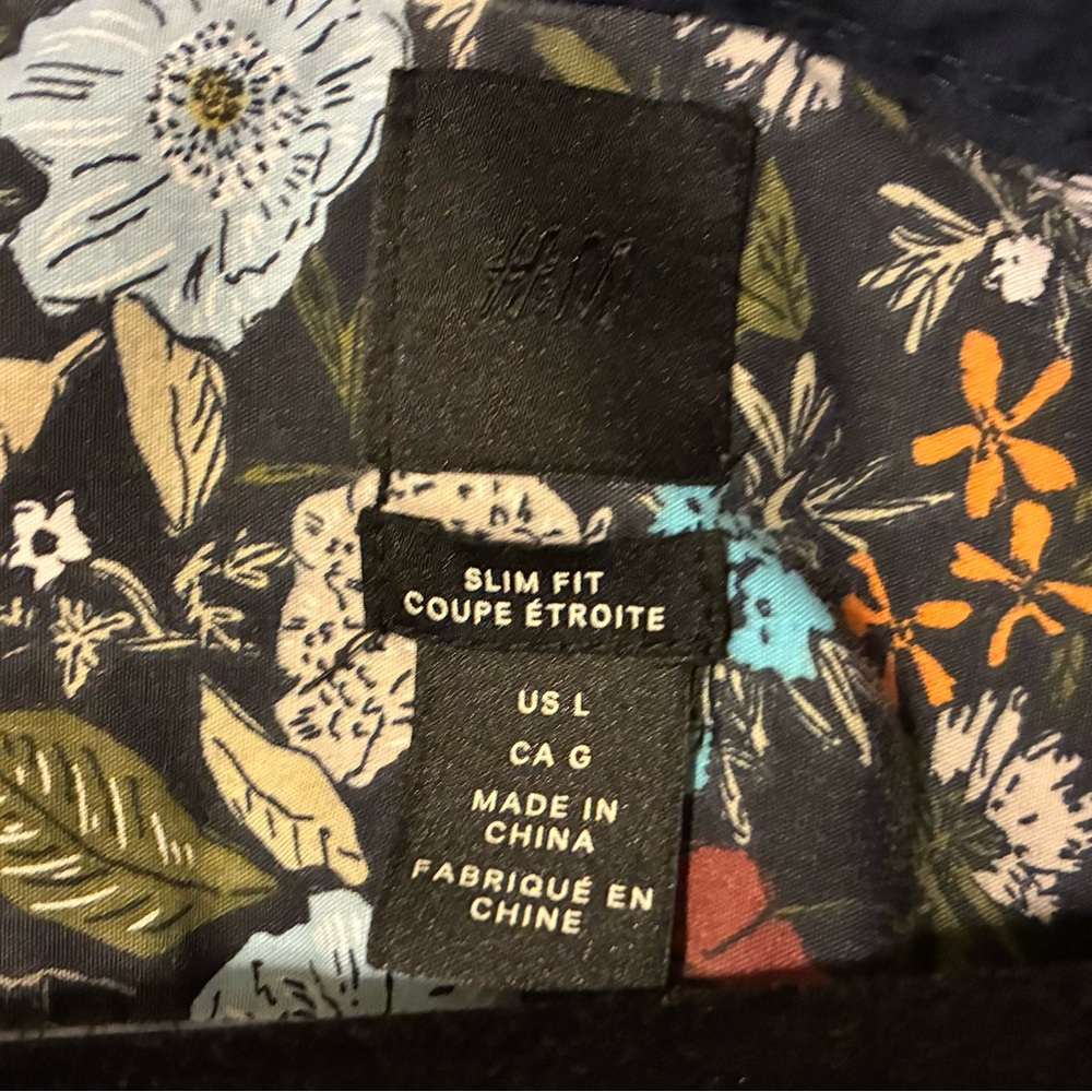 H&M Black Floral Button-Down Shirt with Yellow, Blue & Red Accents - Picture 3 of 4